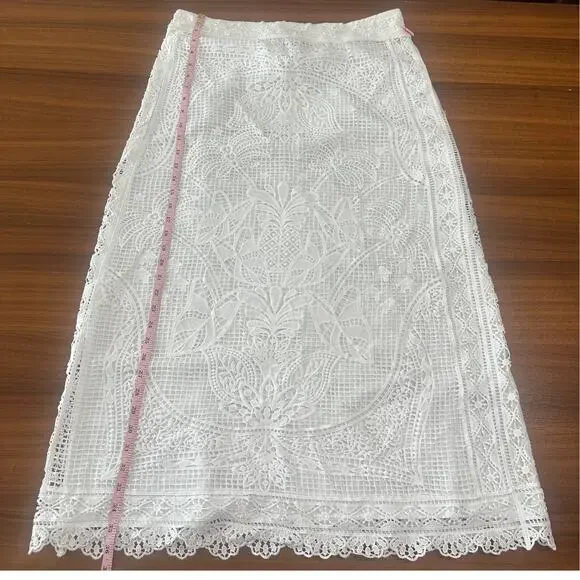 Farm Rio White Guipure Crochet Lace Midi Skirt, Coastal Bridal Boho Beachy Large - Picture 6 of 16